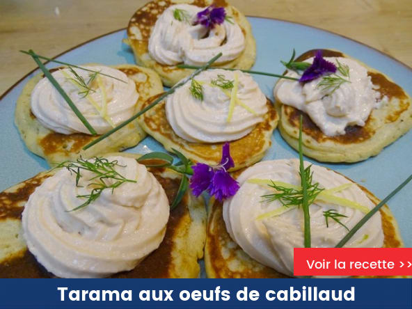 Tarama aux oeufs de cabillaud sur blinis